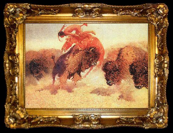 framed  Frederick Remington The Buffalo Runner, ta009-2